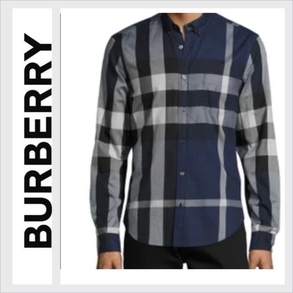 Authentic Burberry Nova Check Shirt, Navy 16.5/42 L
